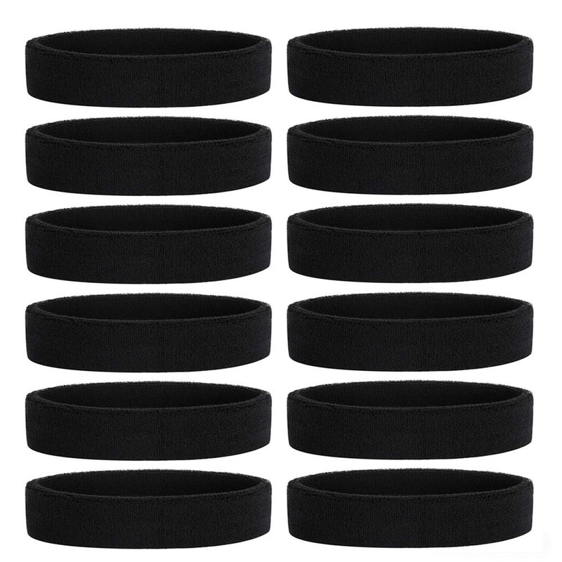 ONUPGO Sweatband Headbands for Men & Women -12PCS Sports Headbands Moisture Wicking Athletic Cotton Terry Cloth Head Band 7.88" x 2.16" - Image 1